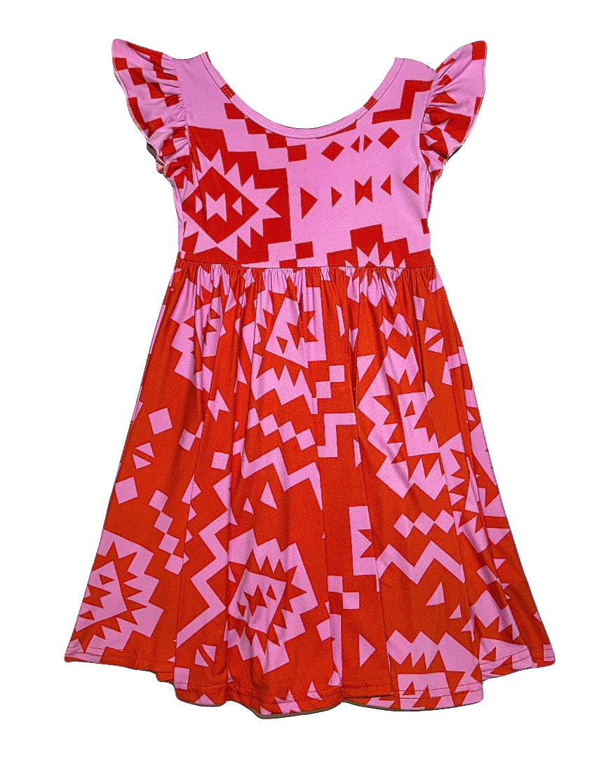 Rhombus Pink and Red Empire Dress
