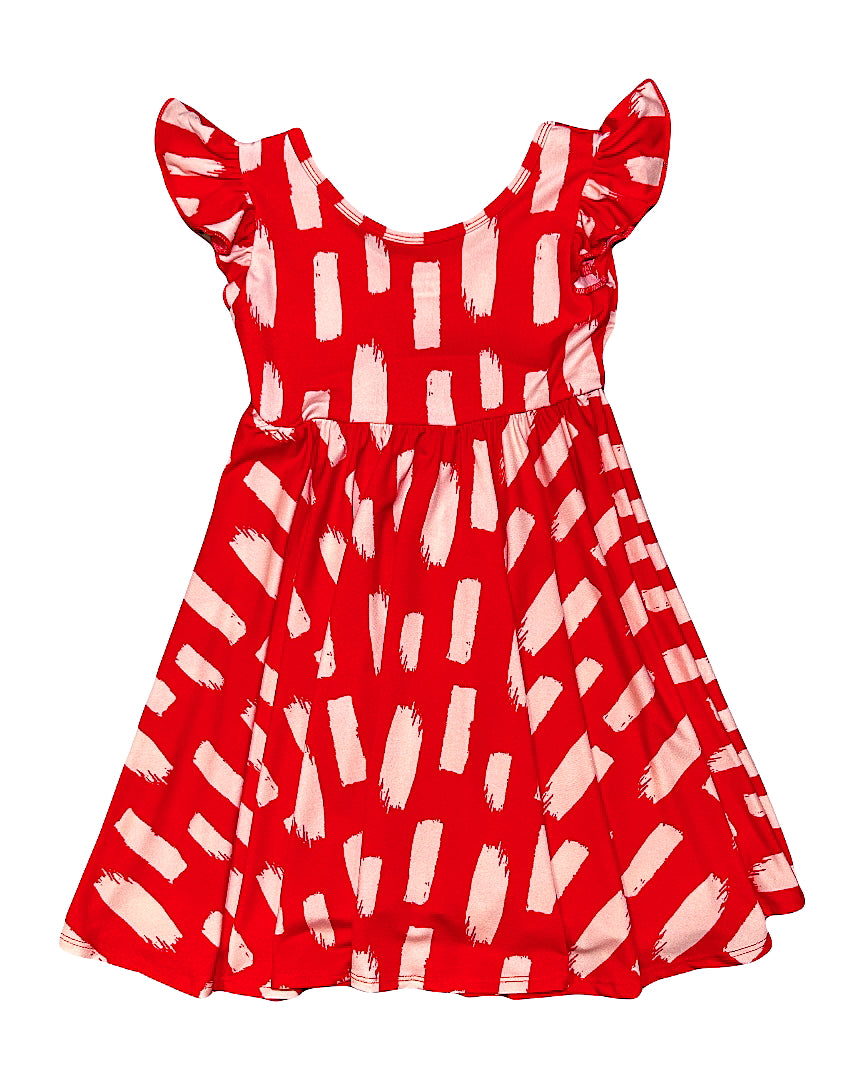 Red Canvas/Cream Paint Empire Dress