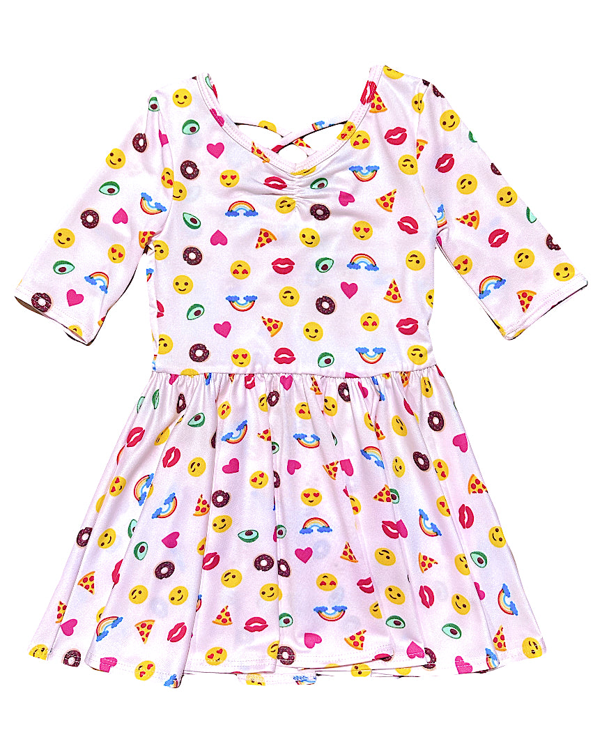Girls_Ballerina_Dress_with_colorful_emoji_print_and_criss-cross_back