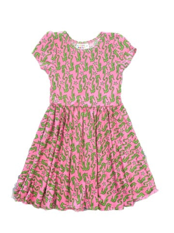 Pink, Green Seahorse Cap Dress