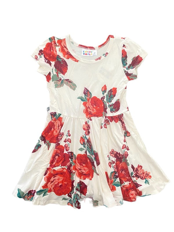 Burgundy Tess Garden Roses Cap Dress