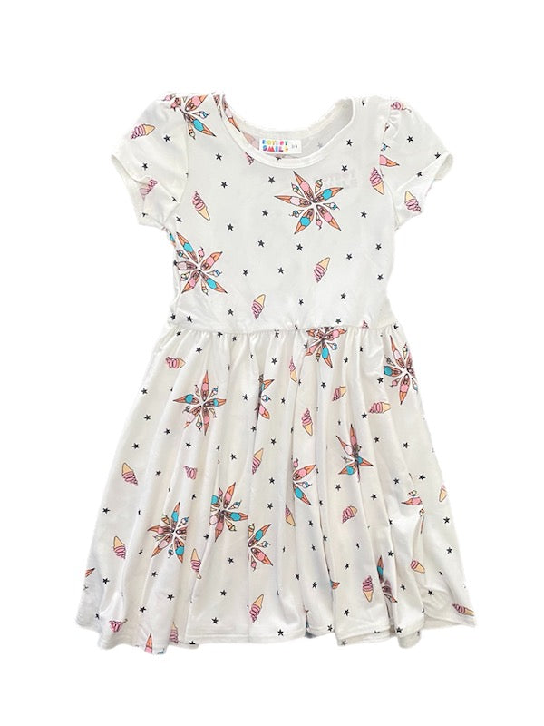 Ice Cream Flowers Cap Dress