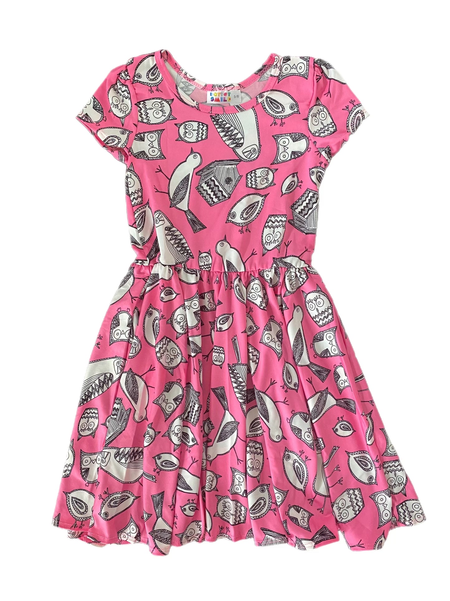 Pink Birds Cap Dress