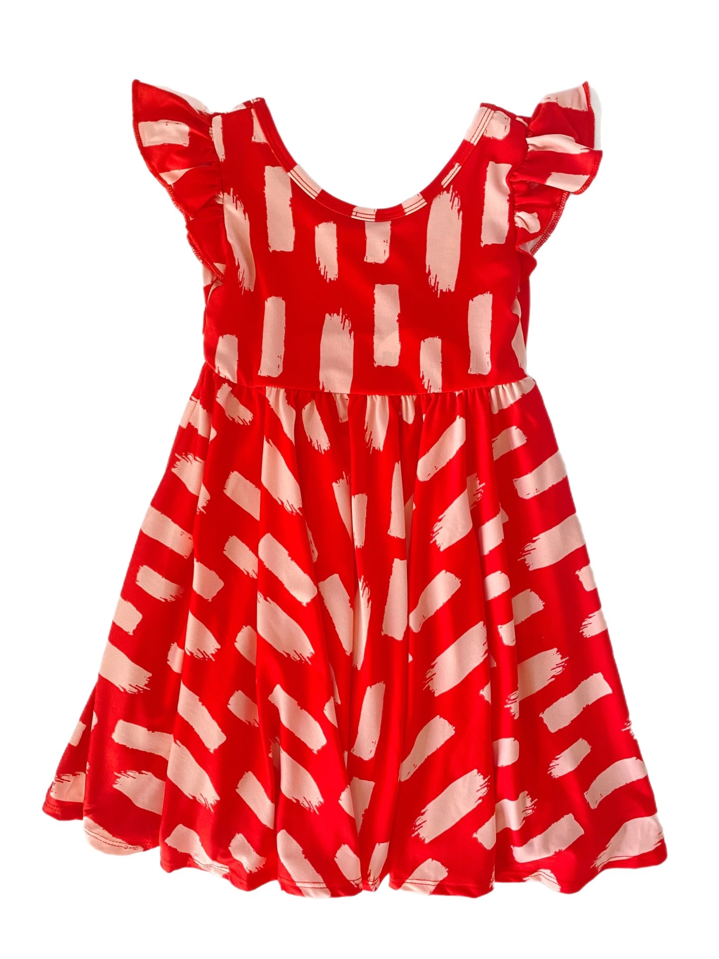 Red Canvas/Linen Paint Empire Dress