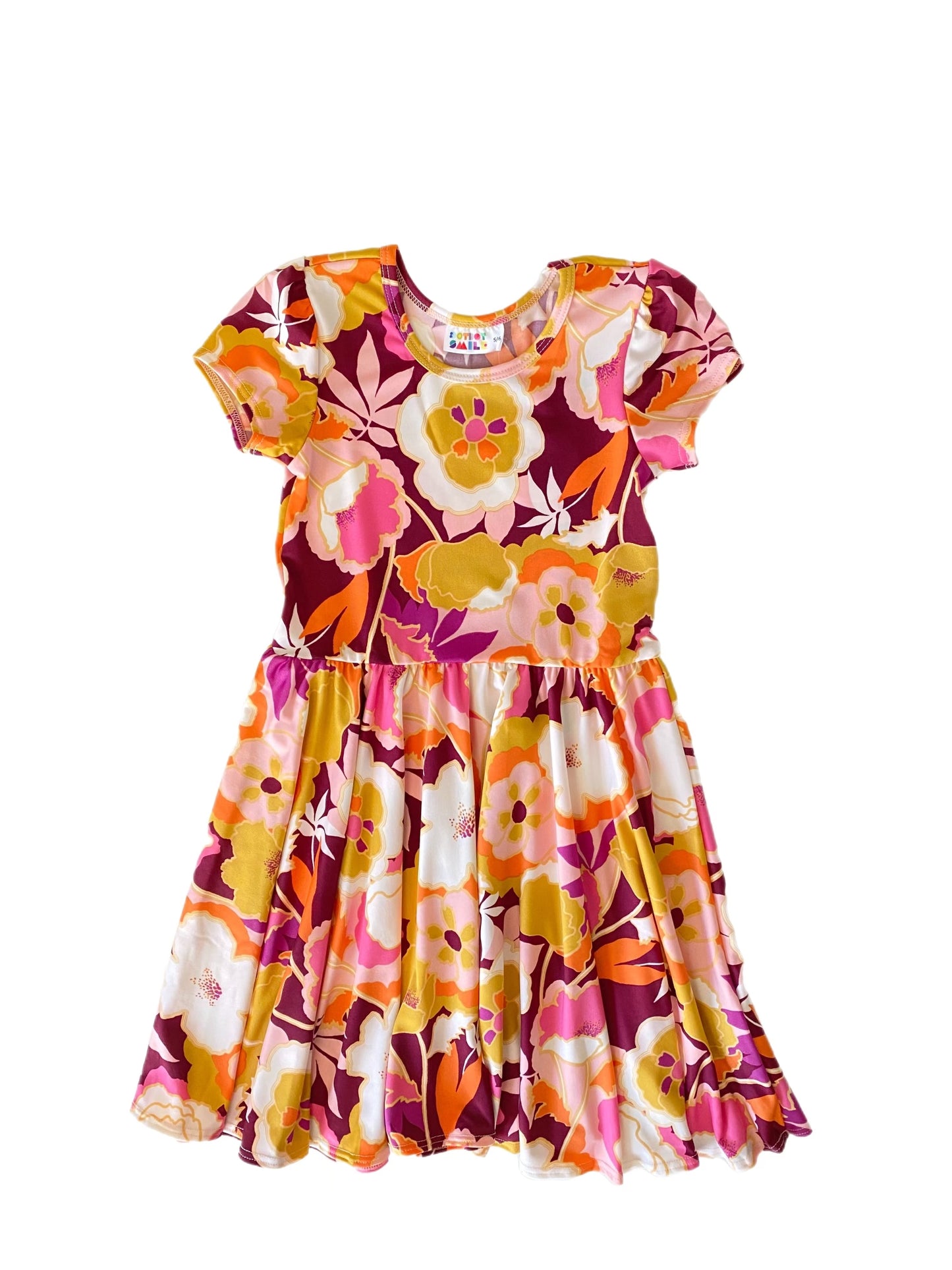 Pink & Orange Tropical Floral Cap Dress