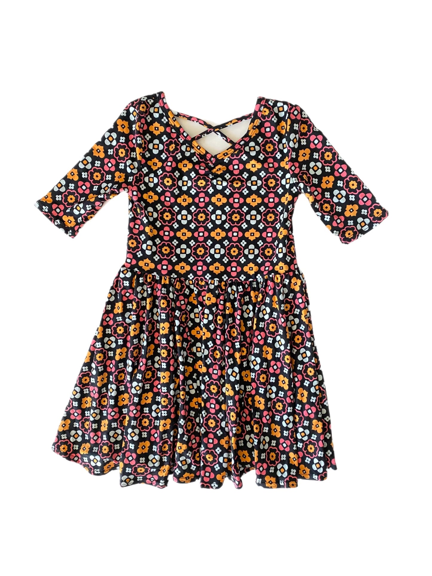 Black Orange & Pink Floral Ballerina Dress