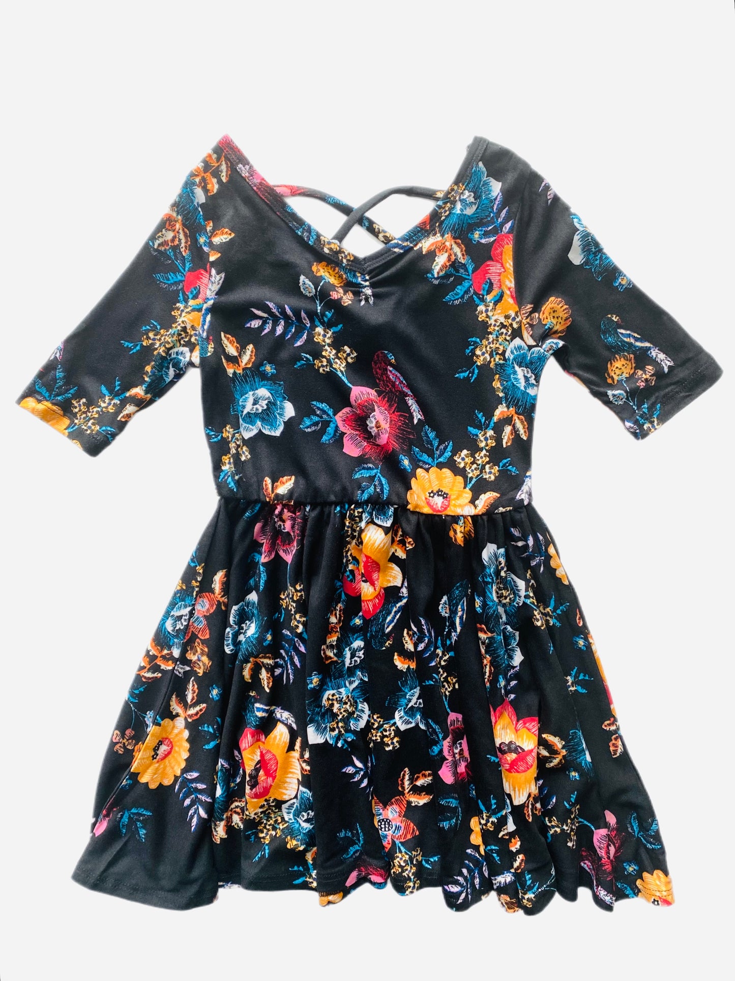 Black Floral Bouquet Ballerina Dress