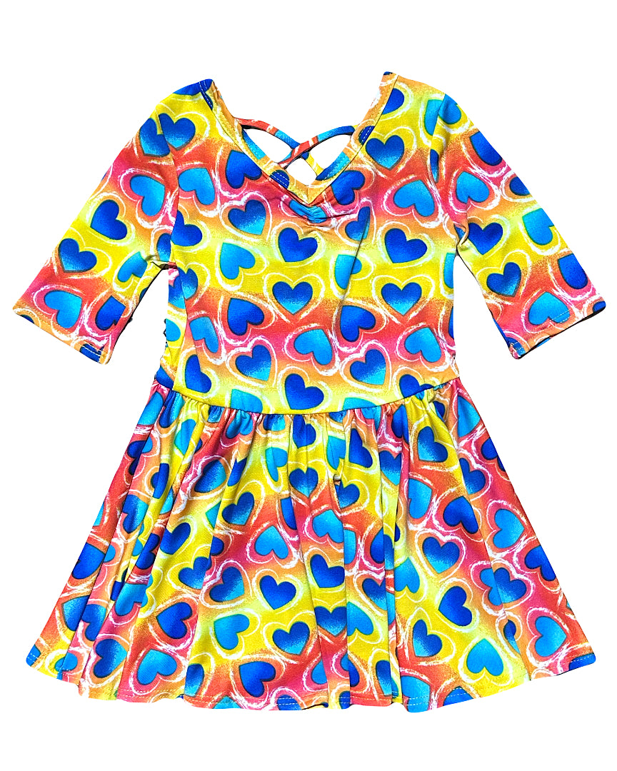 Girls rainbow heart ballerina dress with vibrant multicolor design - Dot Dot Smile