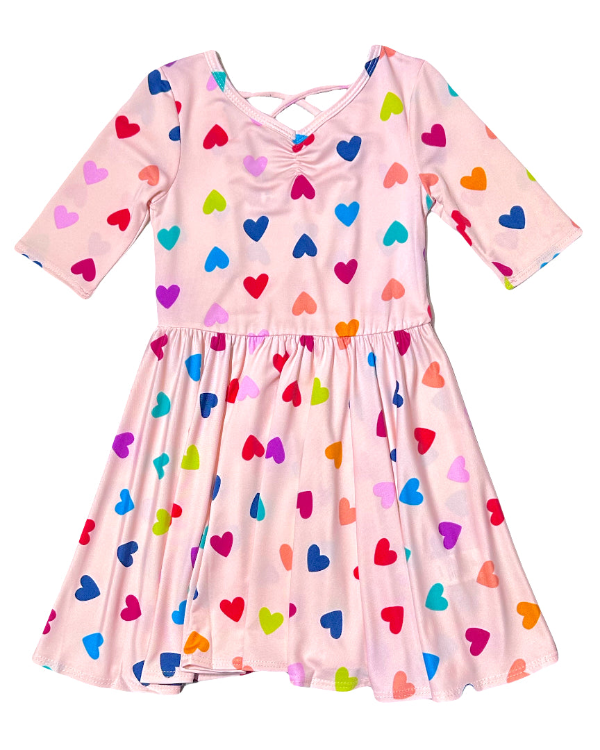 DotDotSmile Ballerina Dress featuring colorful heart pattern – flat lay
