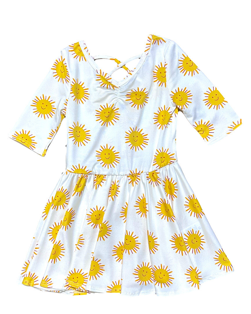 Girls sunshine print dress with cross-back detail by DotDotSmile