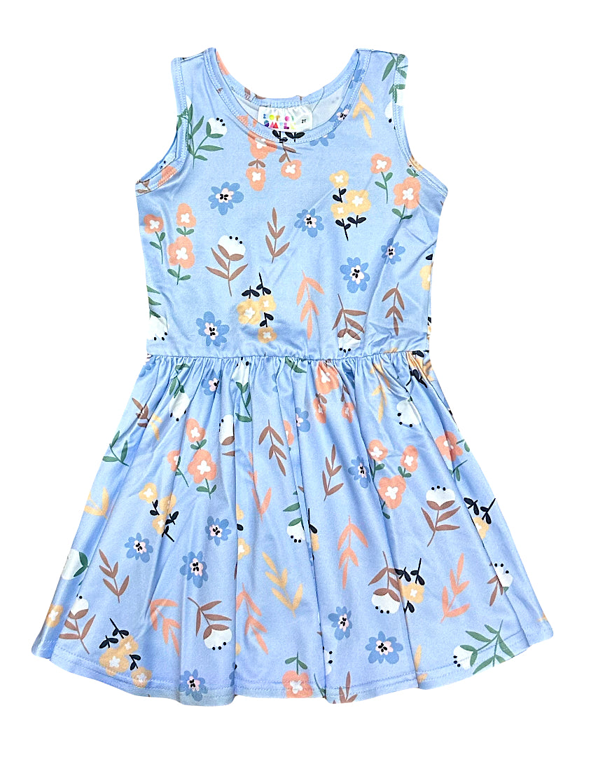 Dusty Blue Floral Tank Dress
