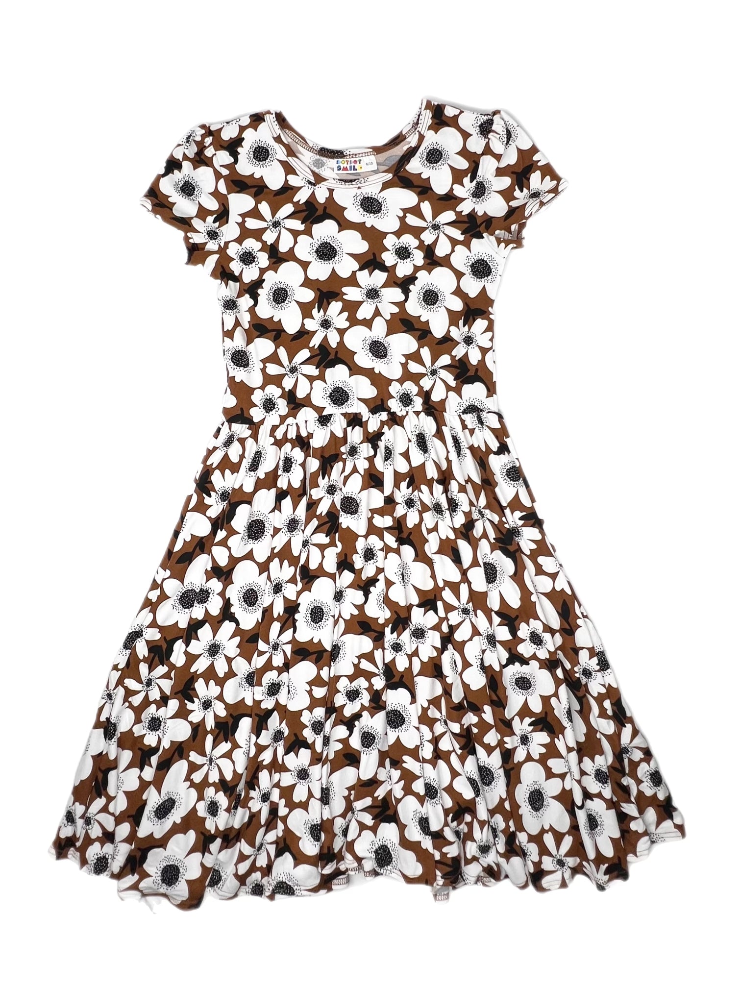 Brown Flowers Cap Dress DotDotSmile