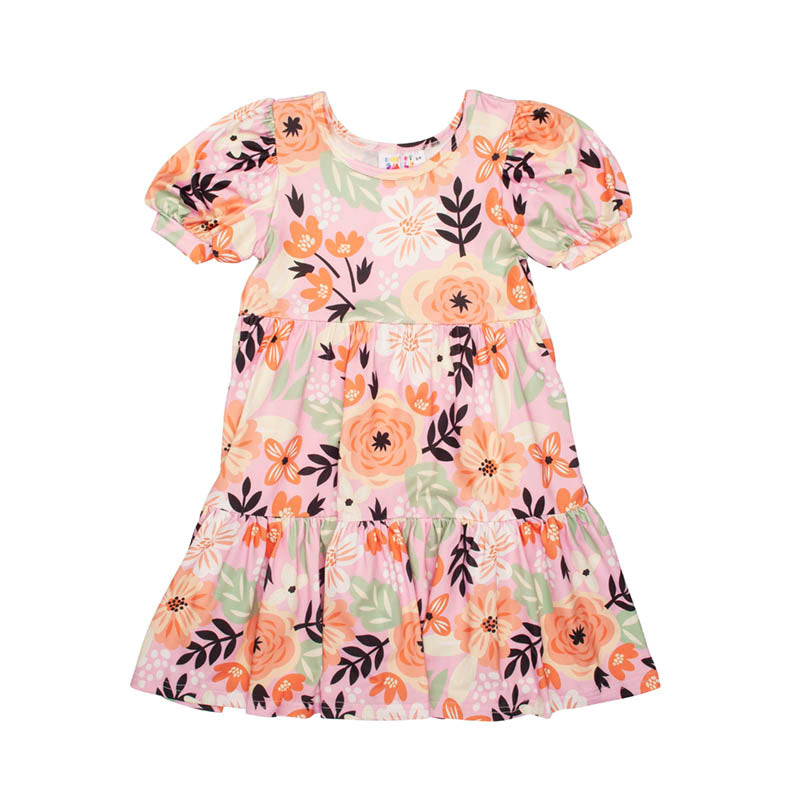 Pink and Orange Florals Tier Dress