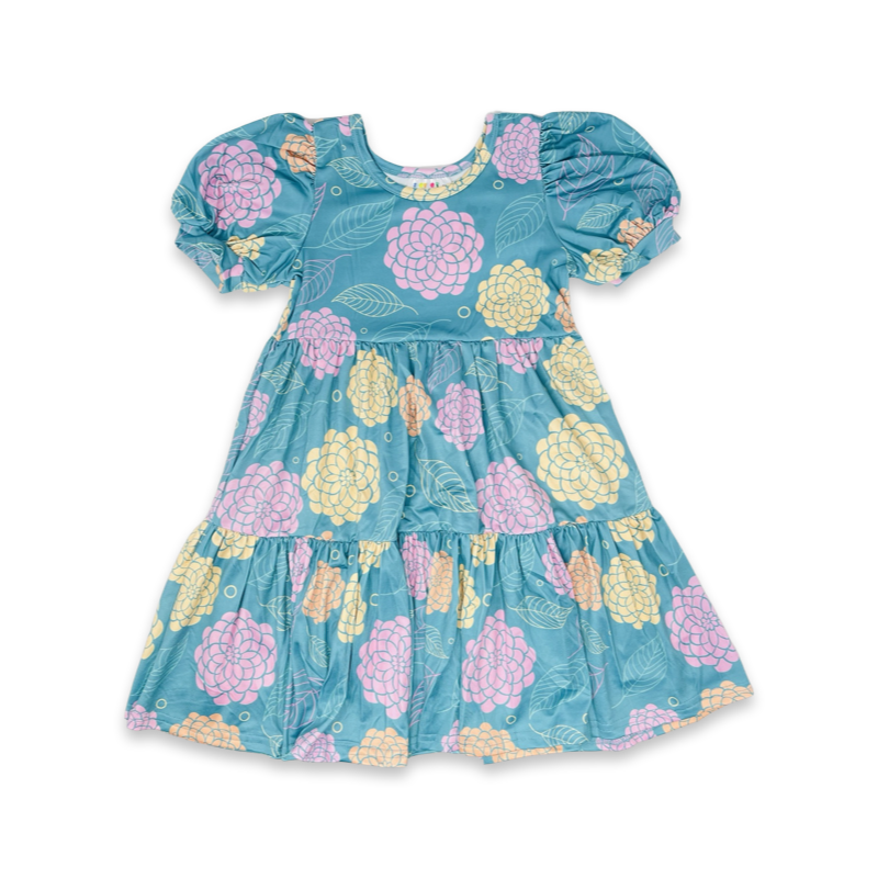 Turquoise Dahlias Tier Dress