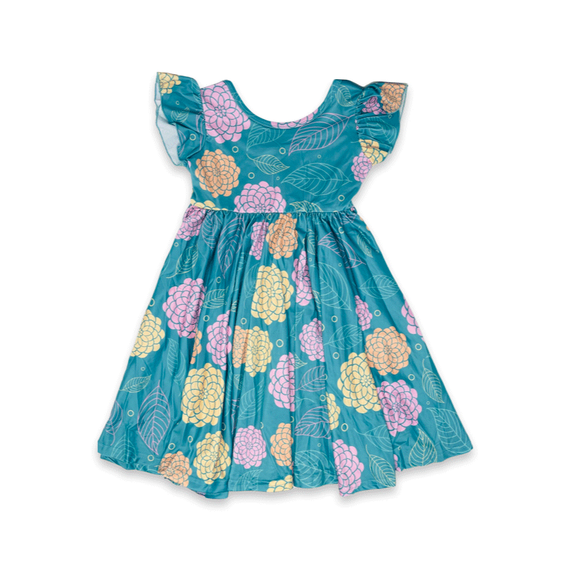 Turquoise Dahlias Empire Dress