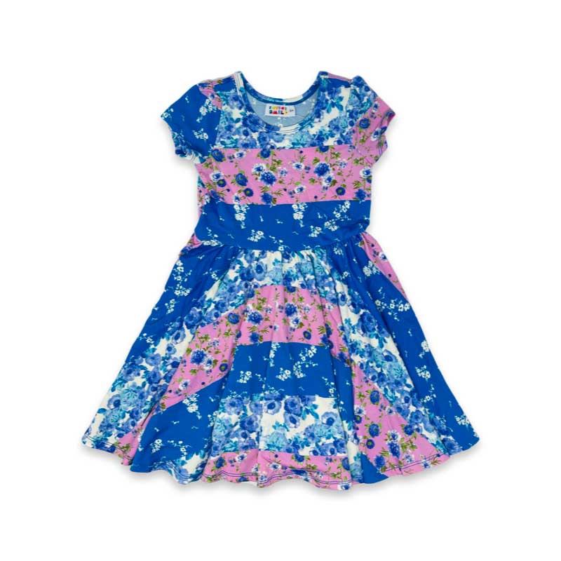 Blue Floral Stripes Cap Dress
