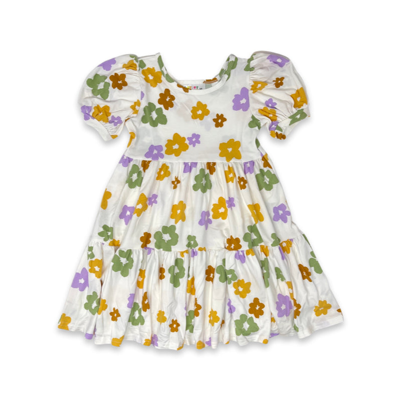 Brown Mustard Floral Tier Dress