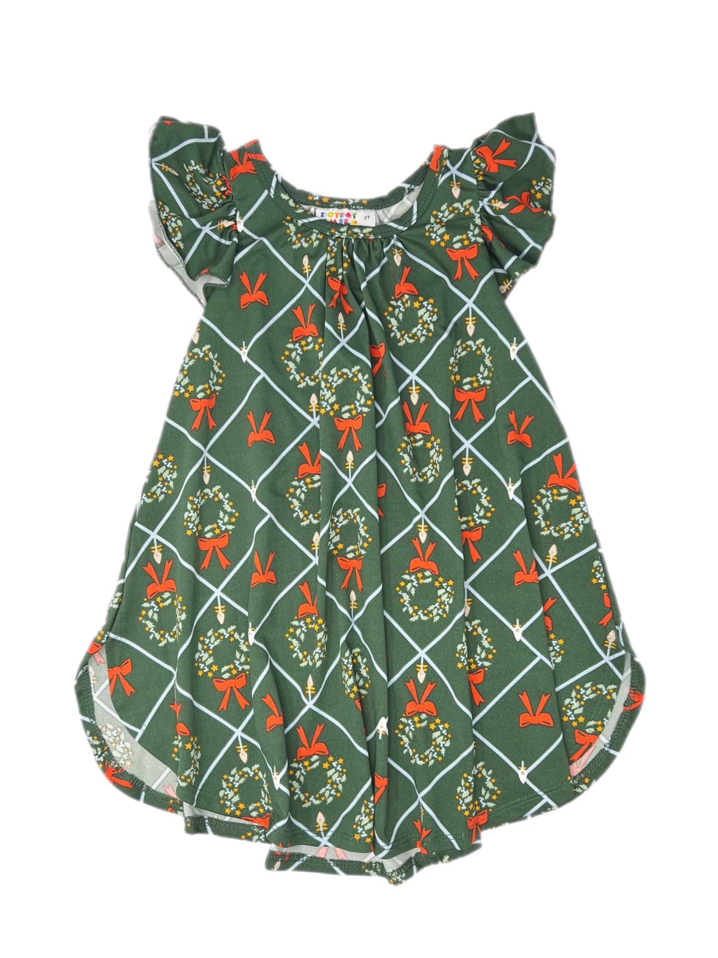 Red Ribbon Wreath Swing Dress