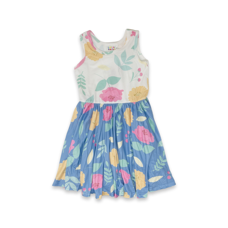 White Floral Color Block Tank Dress