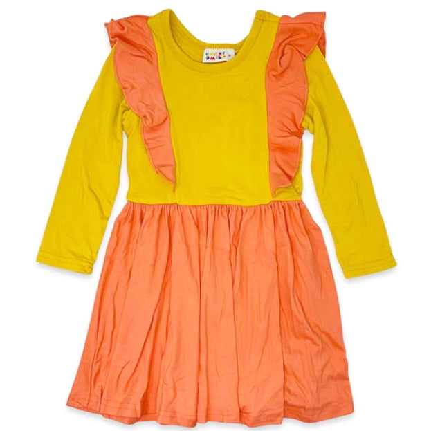 Mustard Camellia Ruffle Dress