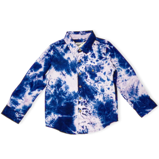 Indigo Dye Long Sleeve Button-Up