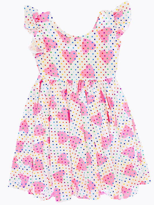 Pink Polka Dot Hearts Empire Dress