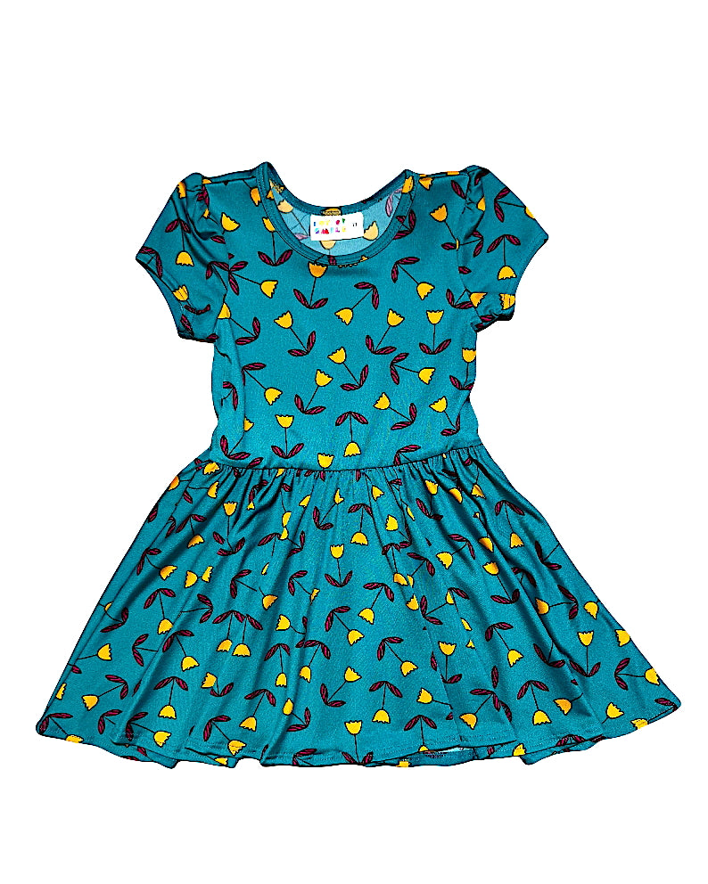 Teal Tulips Cap Dress