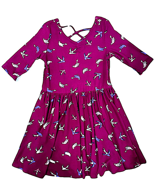 Burgundy Birds Ballerina Dress