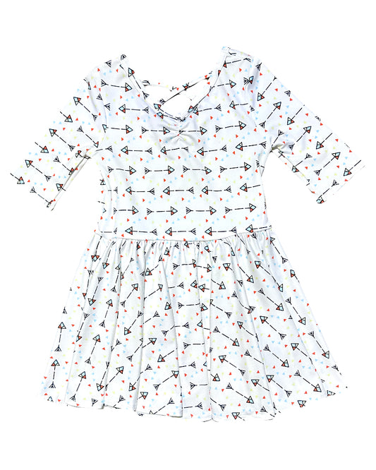 Girls ballerina dress featuring hand-drawn arrows and colorful accents