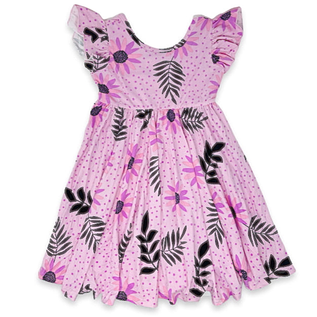 Purple Black Leaves Empire Dress