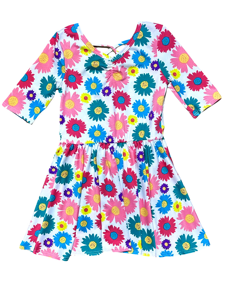 Girls floral twirl dress with bright multicolor daisy print