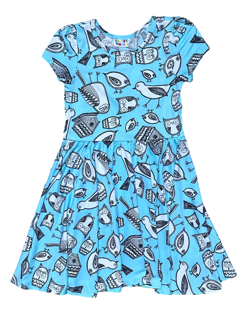 Cute Owl Print Twirly Dress for Kids and Little Girls