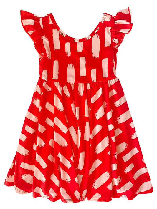 Red Canvas/Cream Paint Empire Dress