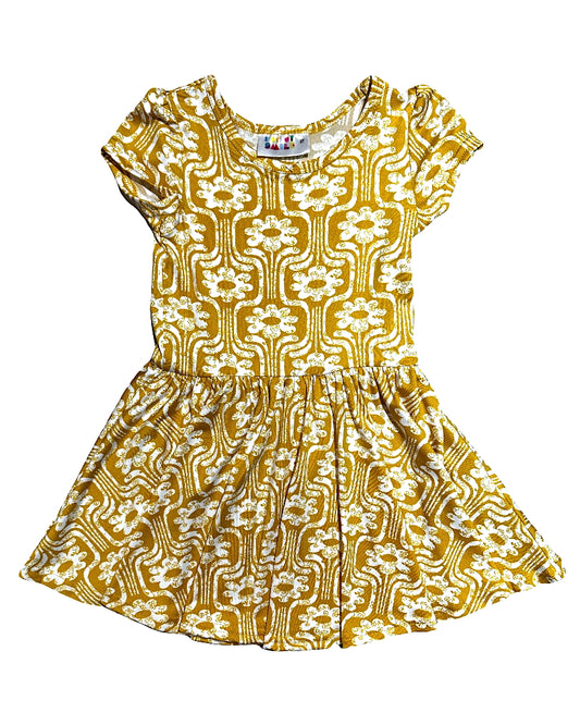 Golden Bloom Cap Dress