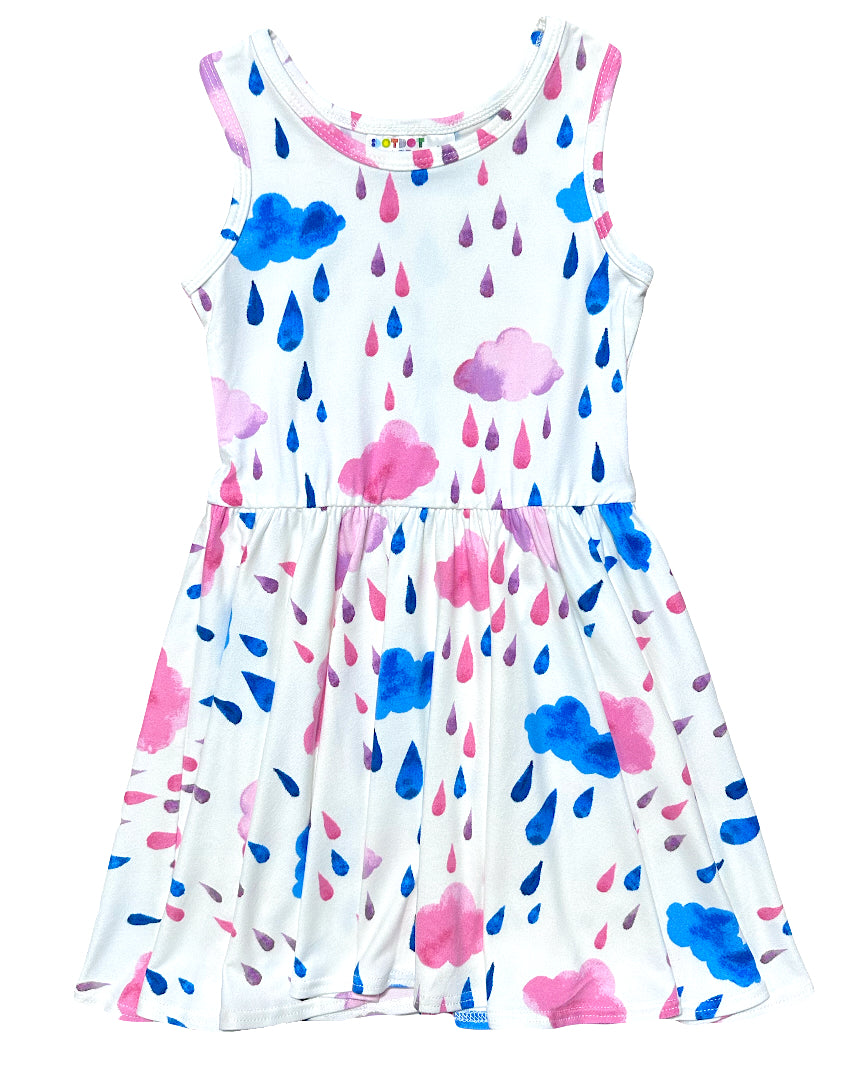 Watercolor cloud print twirl dress in pink and blue by DotDotSmile
