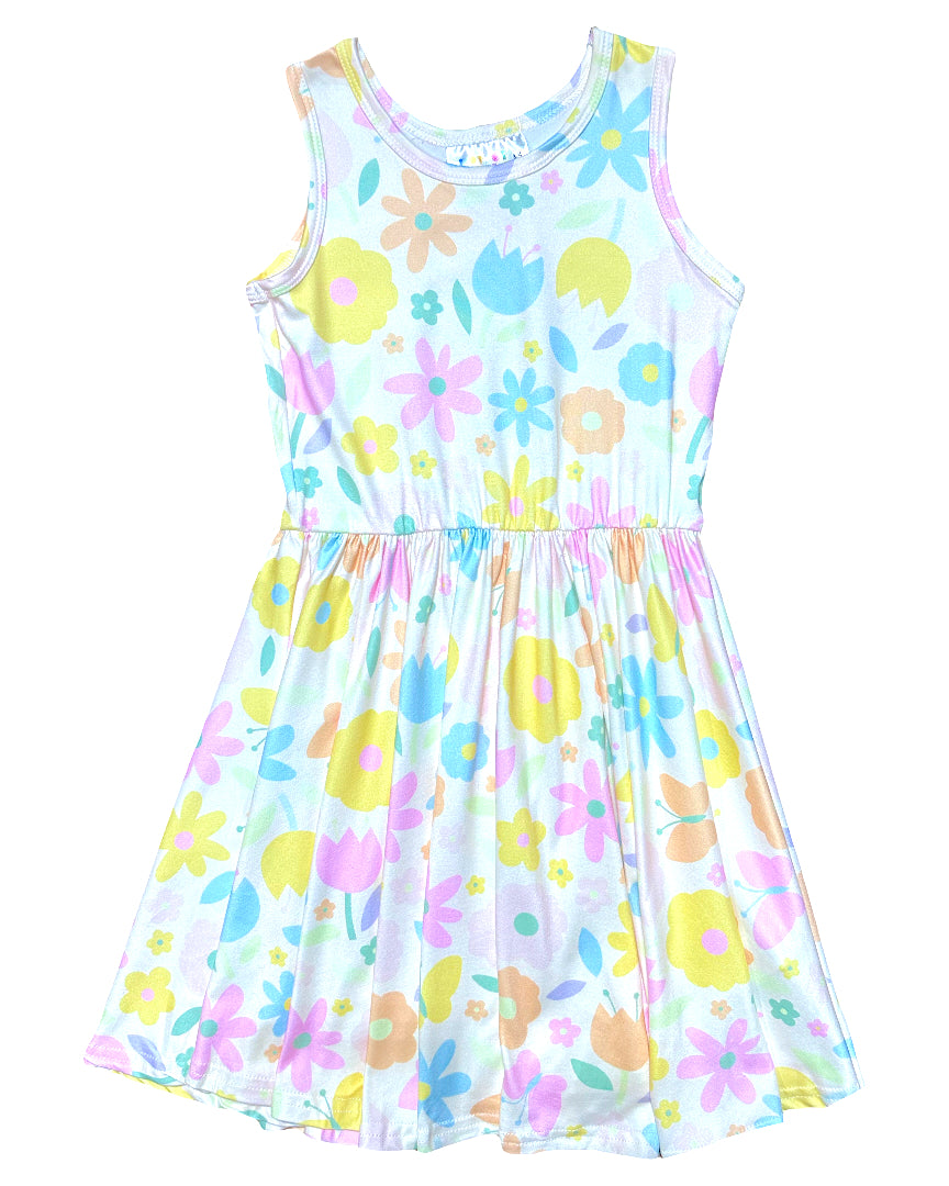 Girls pastel flower print twirl dress by DotDotSmile