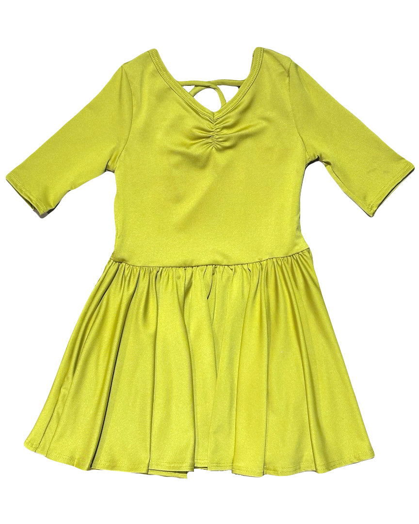 Girls warm-tone twirl dress with three-quarter sleeves