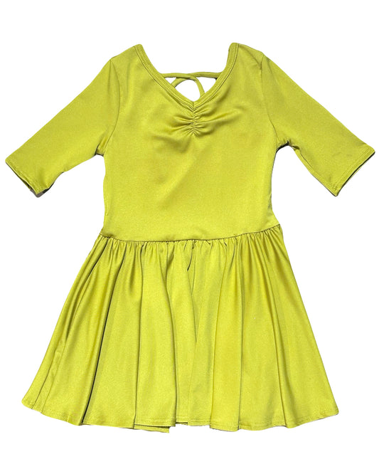 Girls warm-tone twirl dress with three-quarter sleeves