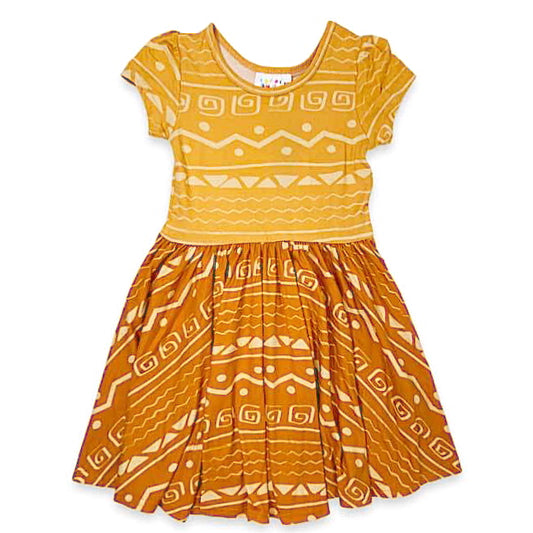 Tangerine and Burnt Orange Aztec Cap Dress