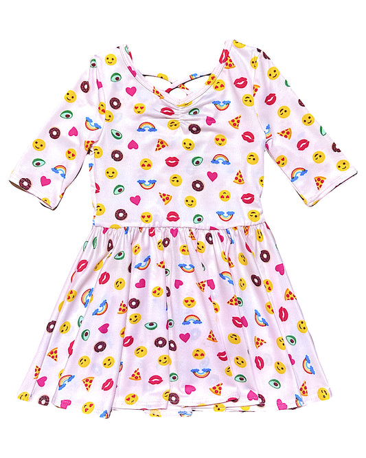 Girls_Ballerina_Dress_with_colorful_emoji_print_and_criss-cross_back