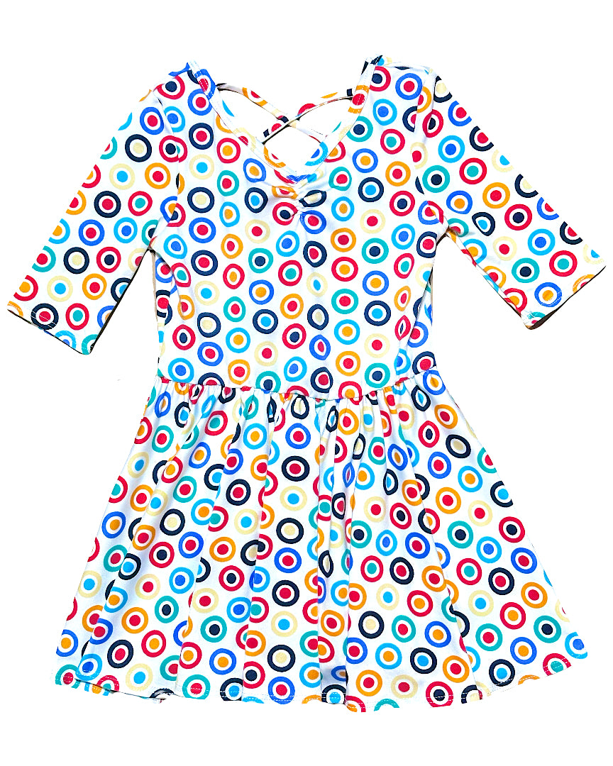 Girls ballerina dress with bright colorful circle print