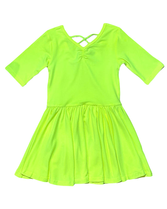 Girls neon lemon ballerina twirl dress with criss-cross back