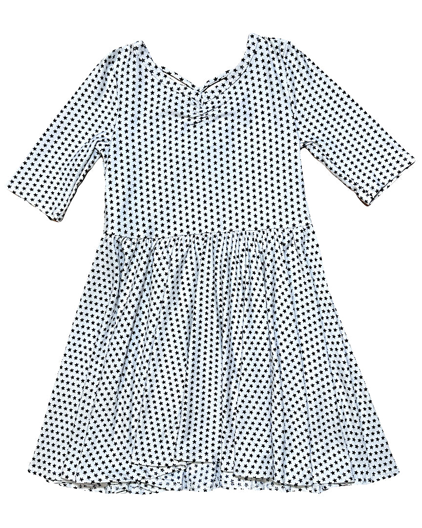 Girls_white_Ballerina_Dress_with_black_star_pattern_and_criss-cross_back