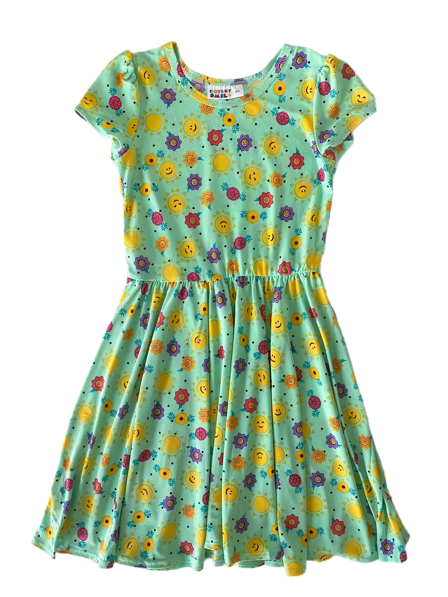 Green Sunshine and Smiles Cap Dress