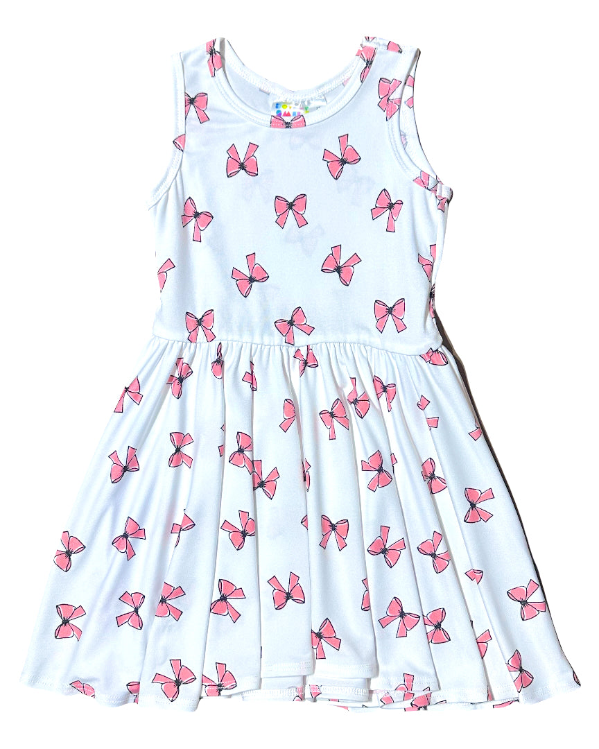 DotDotSmile Tank Dress featuring pink bow pattern – flat lay