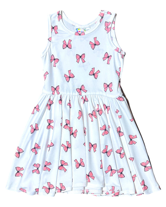 DotDotSmile Tank Dress featuring pink bow pattern – flat lay