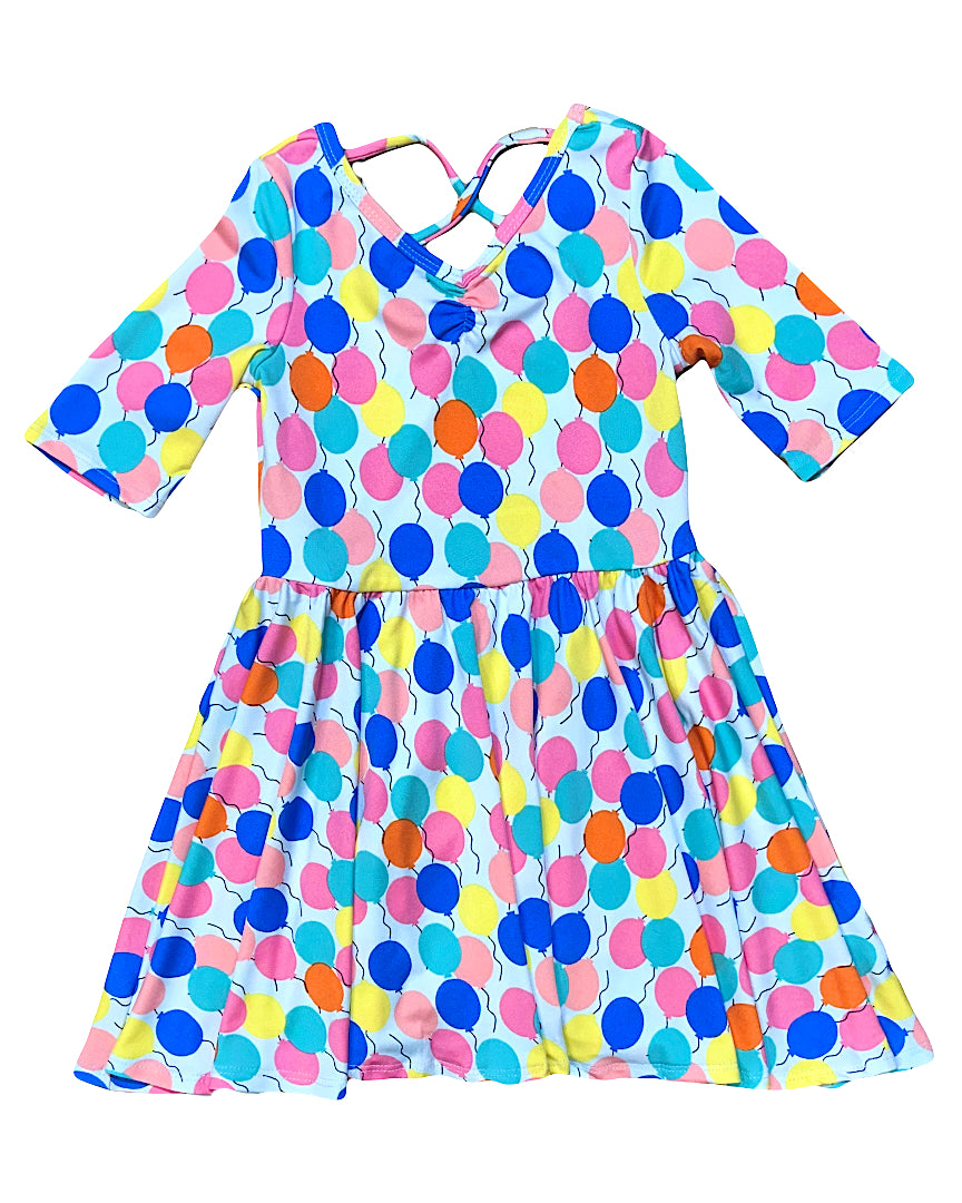 Rainbow Balloon Bash Ballerina Dress | Colorful Girls Twirl Dress