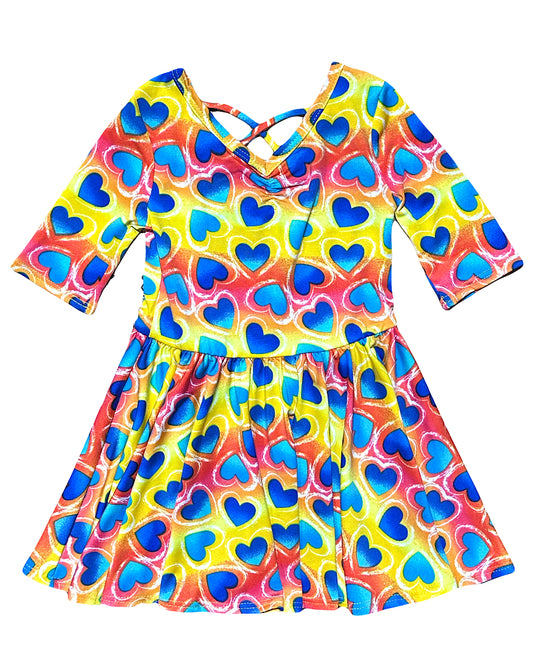 Girls rainbow heart ballerina dress with vibrant multicolor design - Dot Dot Smile