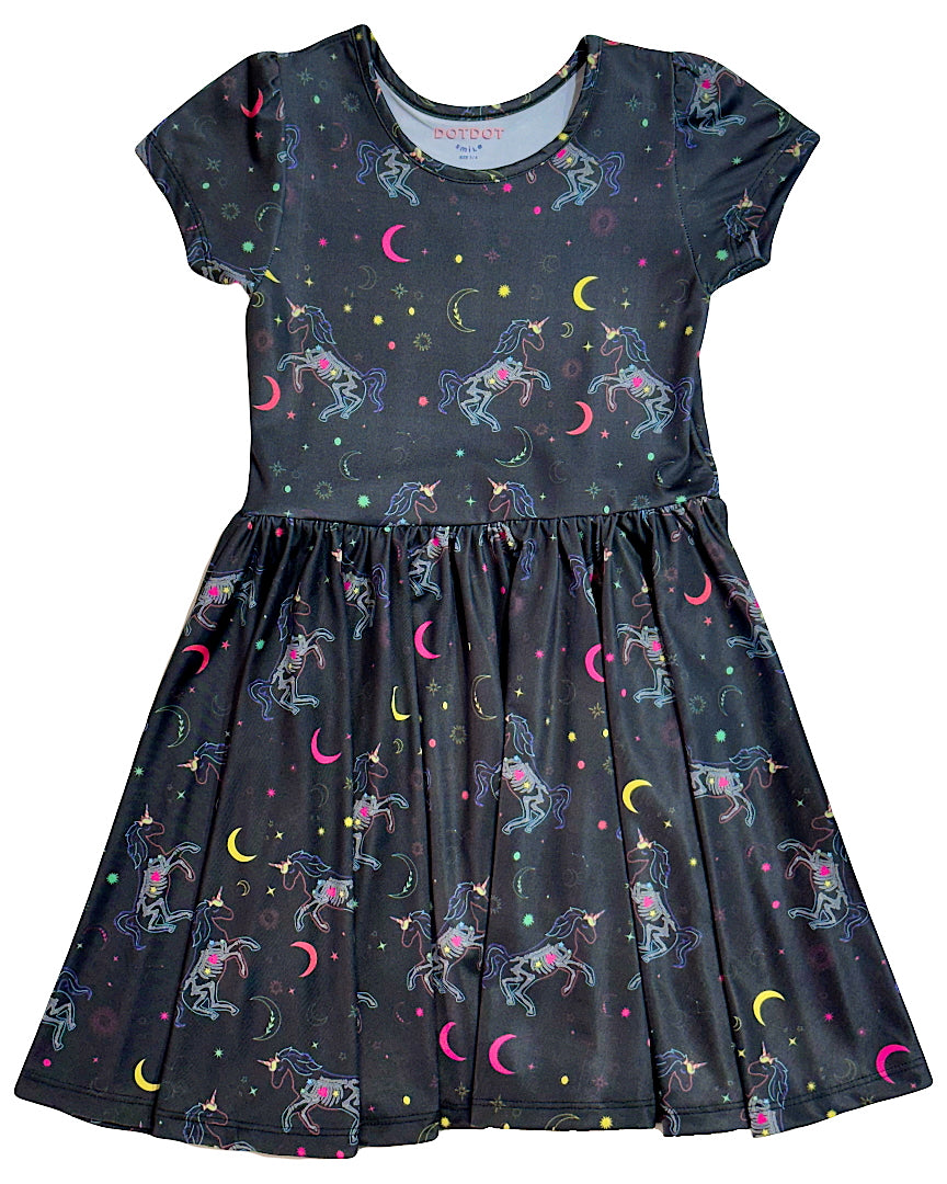 Skeleton Sparkle Unicorn Cap Dress 🦄💀