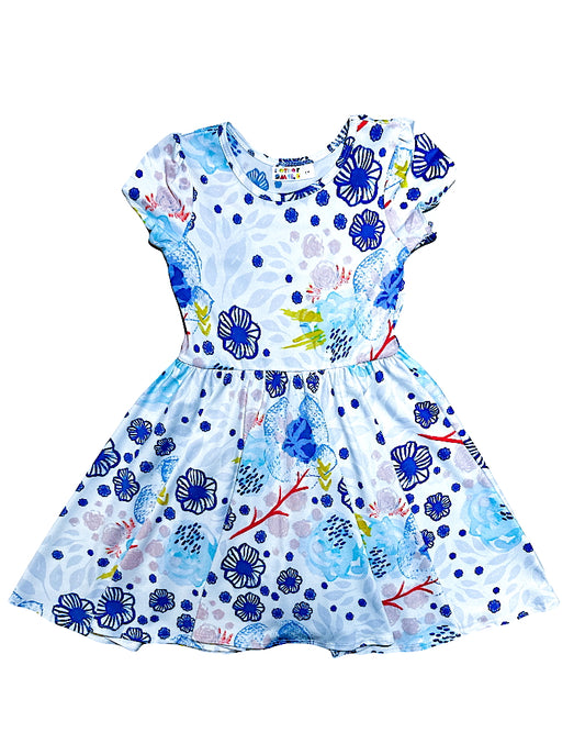 Watercolor Ocean Petals Cap Dress